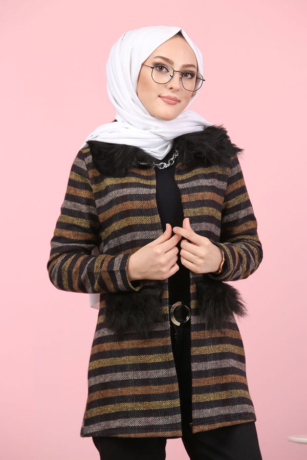 8314 KÜRK DETAY YELEK Sarı - 8314 Sarı