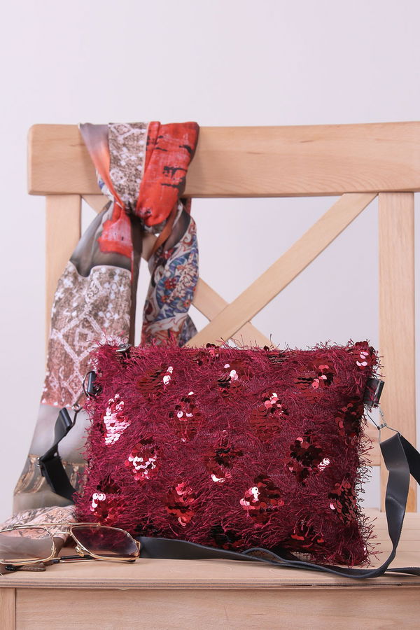 Kadın Bordo 8363 PULLU ÇANTA - 8363