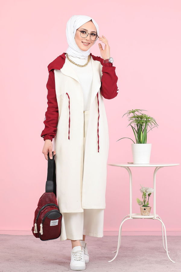 3059 KAPŞONLU TUNİK Bordo - 3059 BORDO