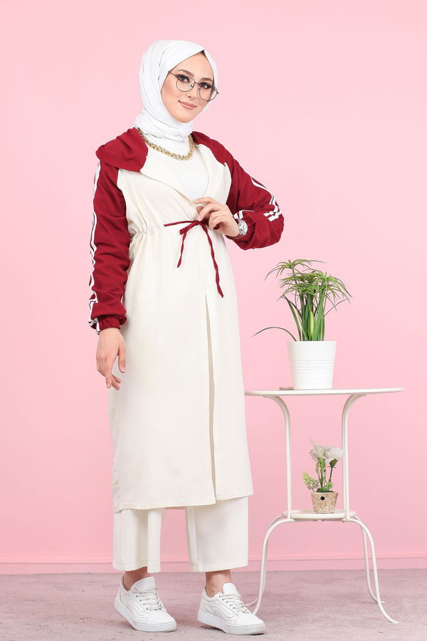 3059 KAPŞONLU TUNİK Bordo - 3059 BORDO