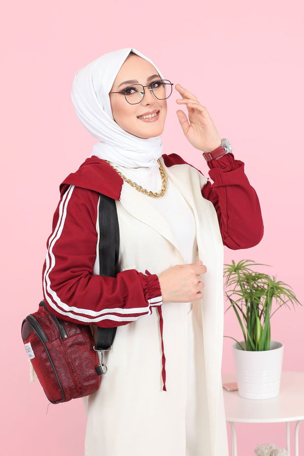 3059 KAPŞONLU TUNİK Bordo - 3059 BORDO