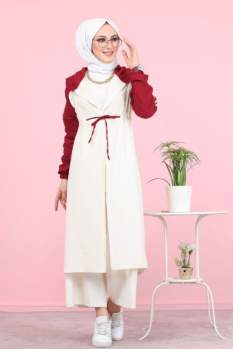 3059 KAPŞONLU TUNİK Bordo - 3059 BORDO
