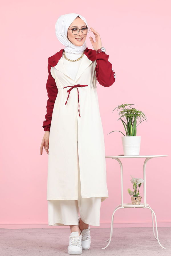 3059 KAPŞONLU TUNİK Bordo - 3059 BORDO