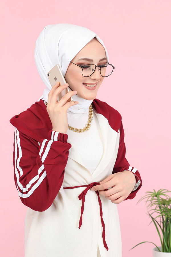 3059 KAPŞONLU TUNİK Bordo - 3059 BORDO