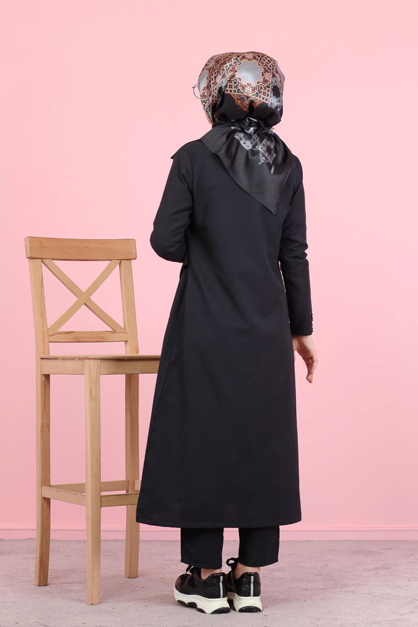 3044 KUŞ GÖZLÜ UZUN GÖMLEK Siyah - 3044