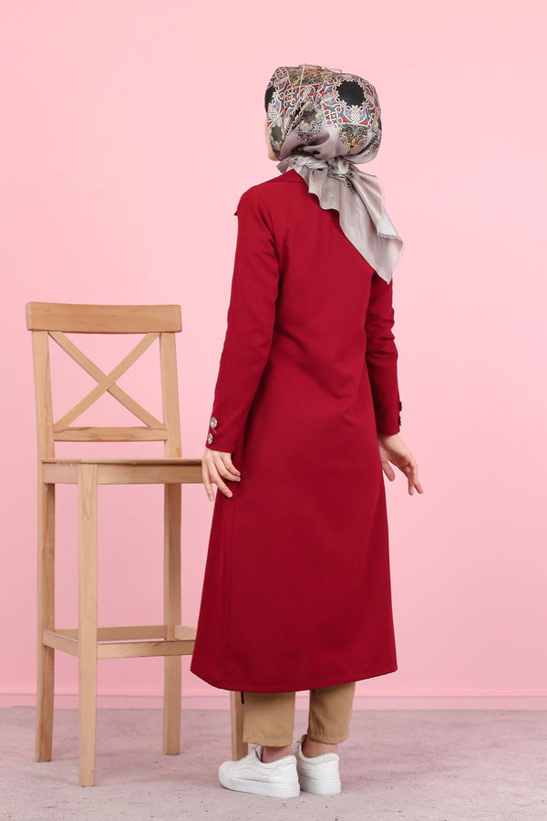 3044 KUŞ GÖZLÜ UZUN GÖMLEK Bordo - 3044 BORDO