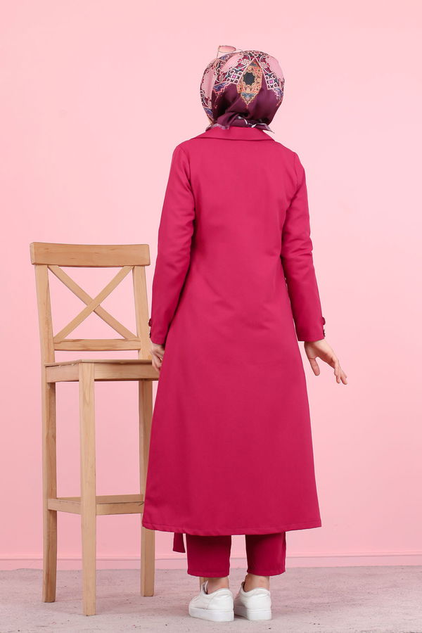 3044 KUŞ GÖZLÜ UZUN GÖMLEK Fuşya - 3044