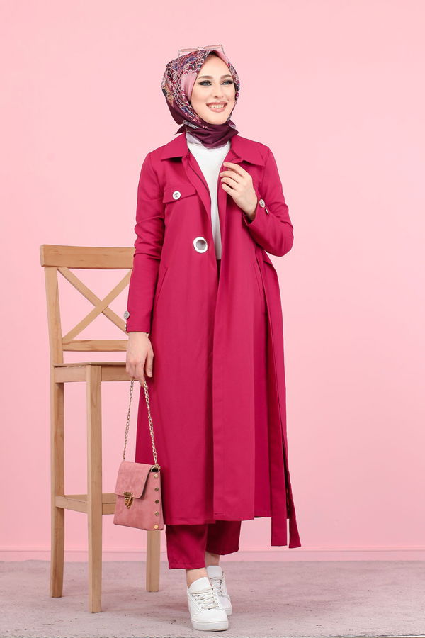 3044 KUŞ GÖZLÜ UZUN GÖMLEK Fuşya - 3044
