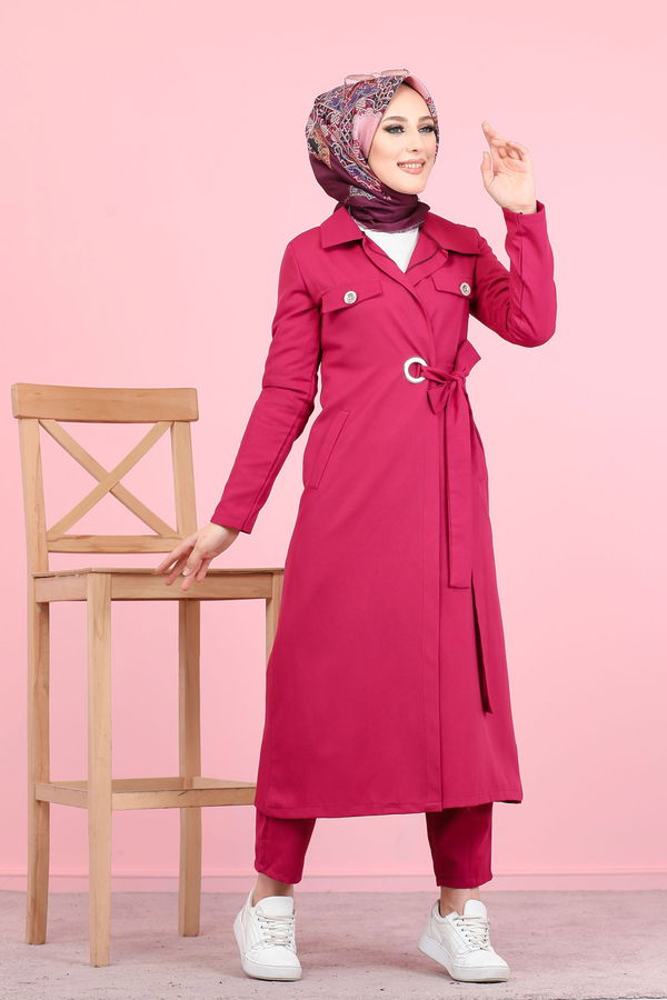 3044 KUŞ GÖZLÜ UZUN GÖMLEK Fuşya - 3044
