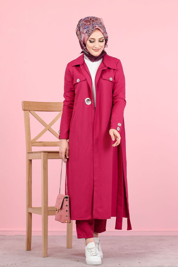 3044 KUŞ GÖZLÜ UZUN GÖMLEK Fuşya - 3044