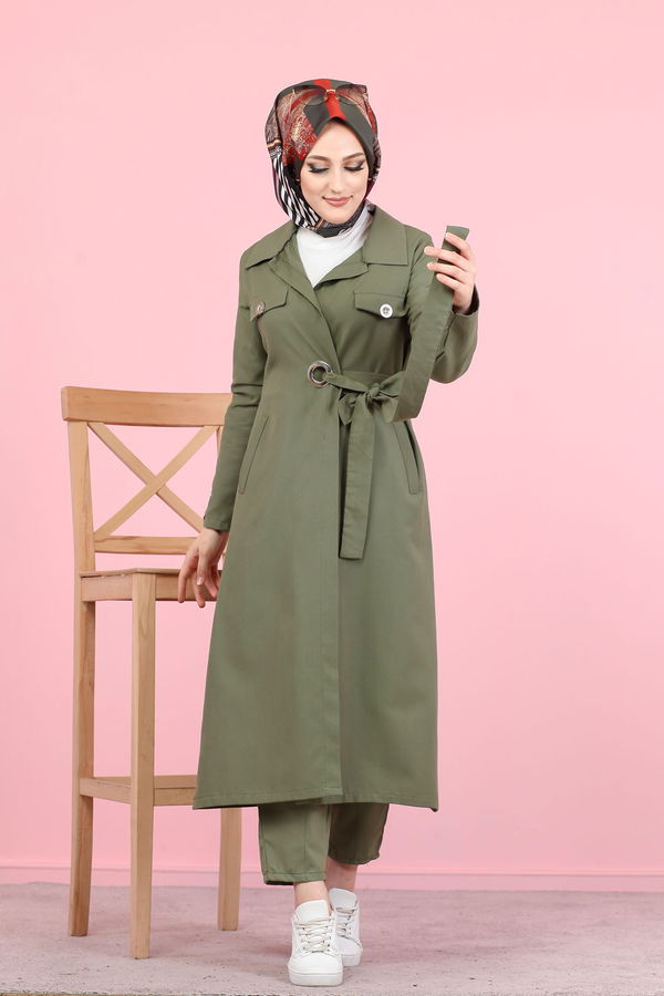 3044 KUŞ GÖZLÜ UZUN GÖMLEK Haki - 3044