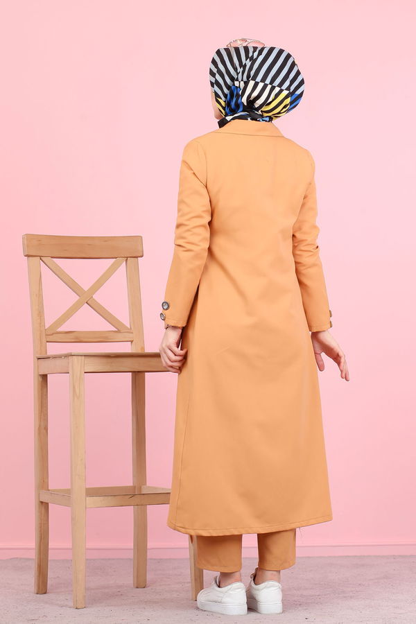 3044 KUŞ GÖZLÜ UZUN GÖMLEK Sarı - 3044 Sarı