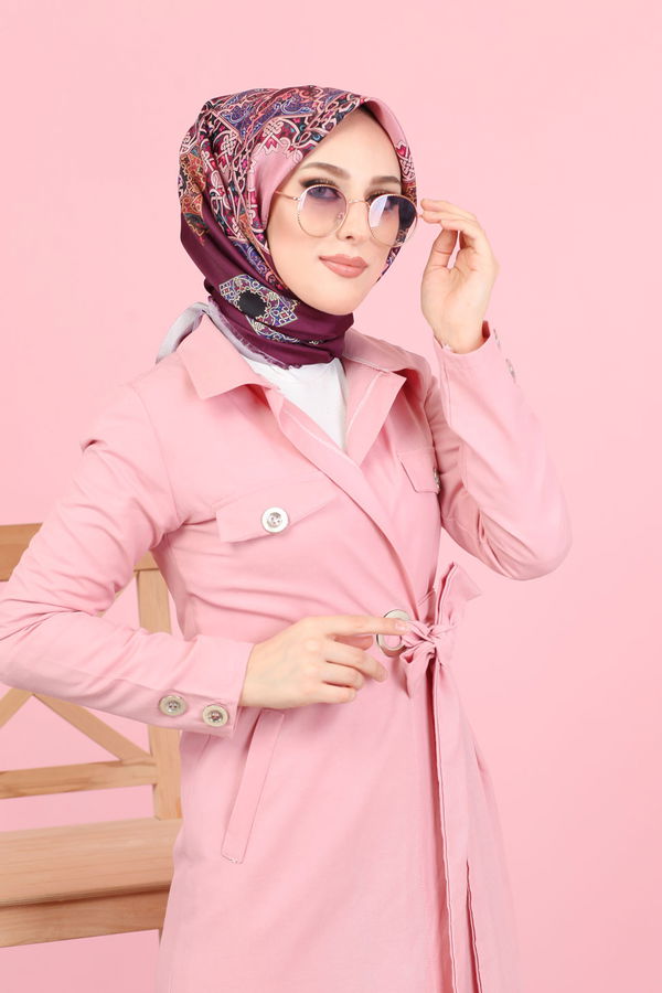 3044 KUŞ GÖZLÜ UZUN GÖMLEK Pembe - 3044 PEMBE