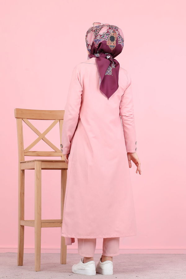3044 KUŞ GÖZLÜ UZUN GÖMLEK Pembe - 3044 PEMBE