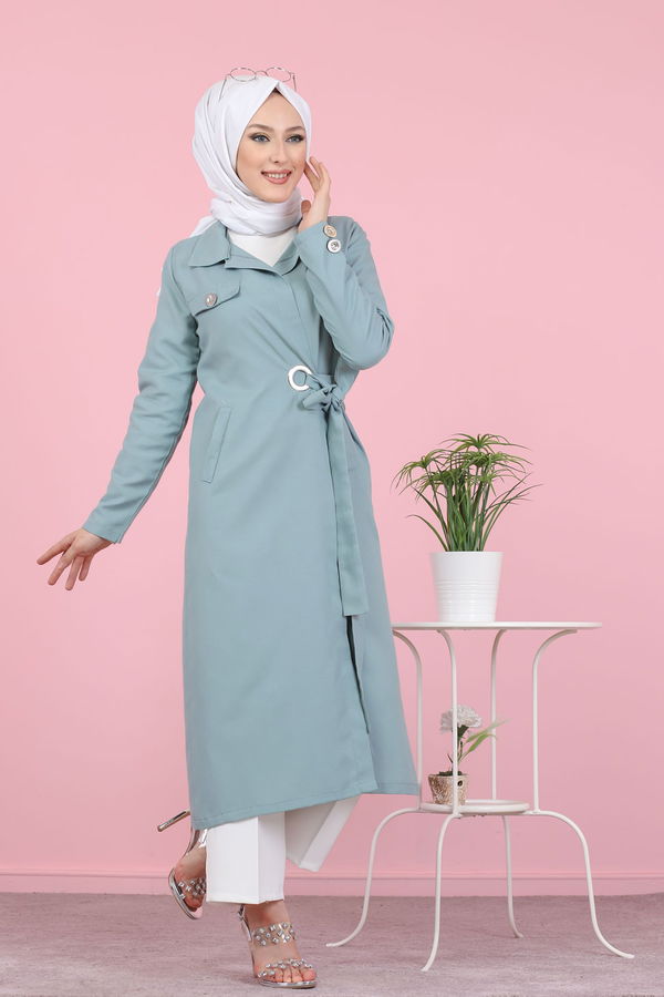 3044 KUŞ GÖZLÜ UZUN GÖMLEK Yeşil - 3044