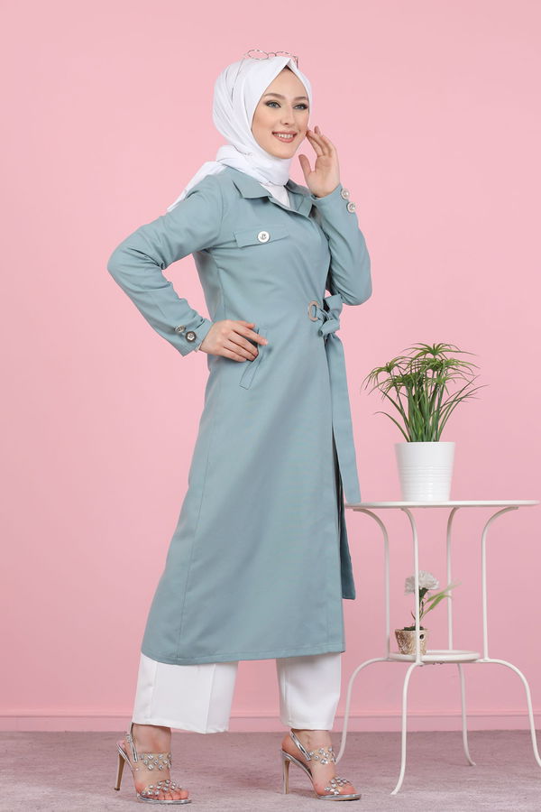 3044 KUŞ GÖZLÜ UZUN GÖMLEK Yeşil - 3044