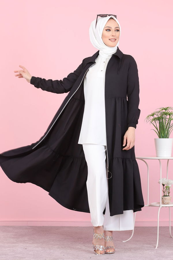 3067 FERMUARLI ELBİSE Siyah - 3067