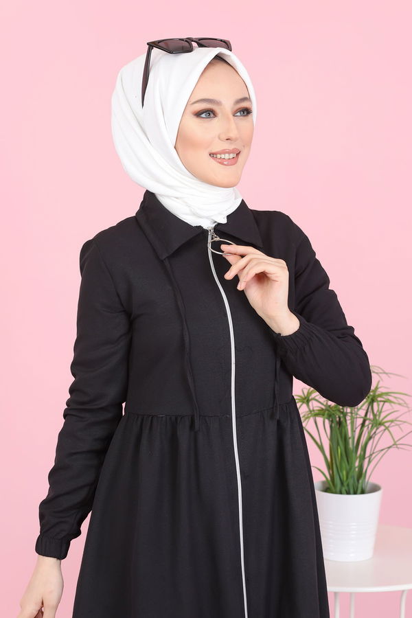 3067 FERMUARLI ELBİSE Siyah - 3067