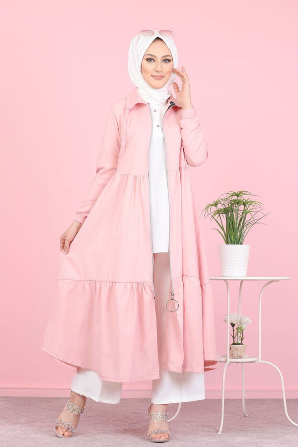 3067 FERMUARLI ELBİSE Pembe - 3067 PEMBE