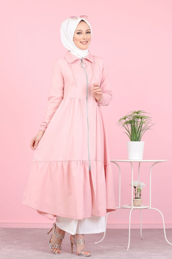3067 FERMUARLI ELBİSE Pembe - 3067 PEMBE
