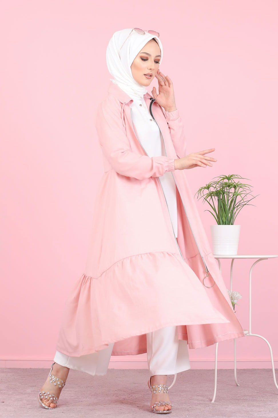 3067 FERMUARLI ELBİSE Pembe - 3067 PEMBE