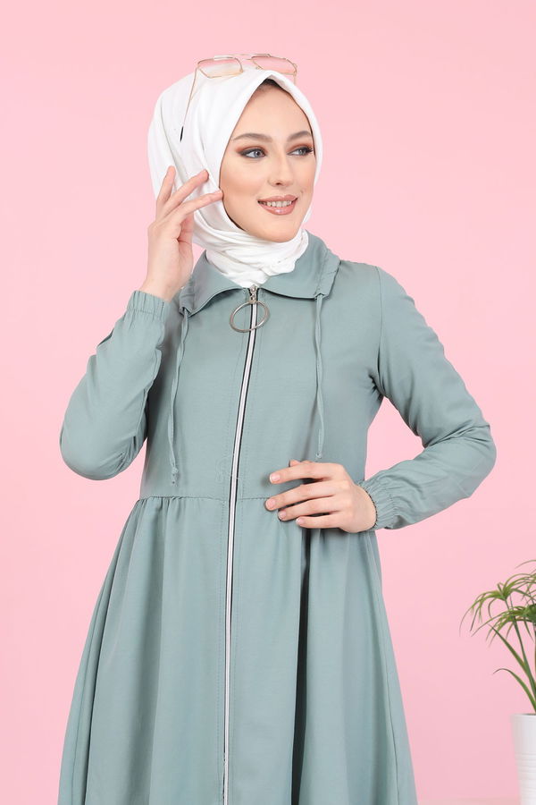 3067 FERMUARLI ELBİSE Yeşil - 3067
