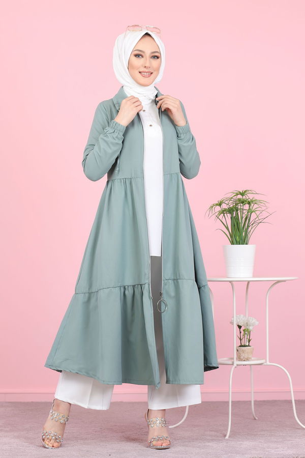 3067 FERMUARLI ELBİSE Yeşil - 3067
