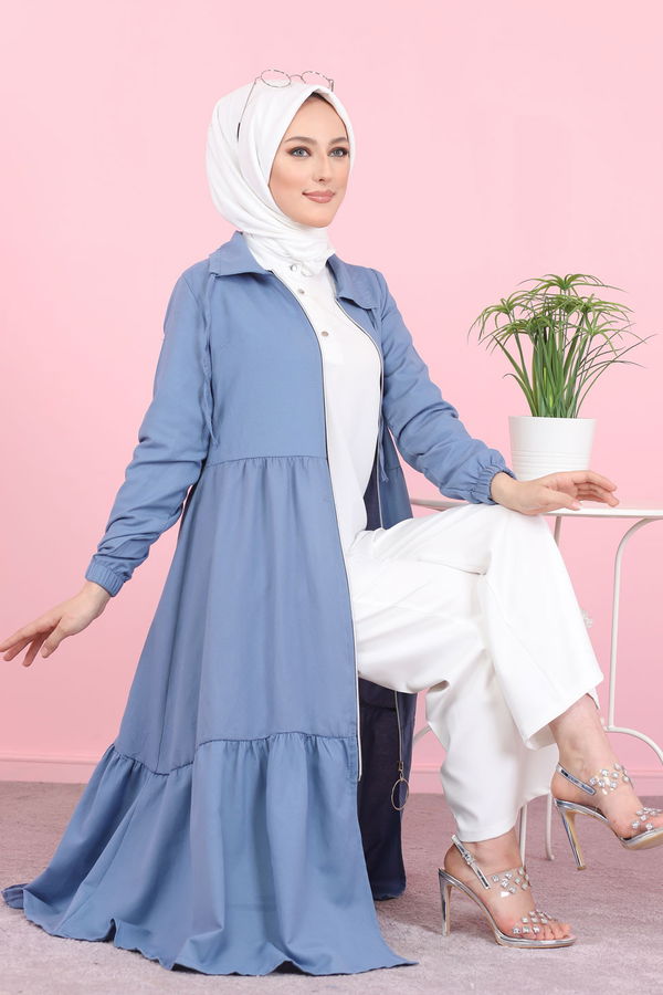 3067 FERMUARLI ELBİSE Mavi - 3067