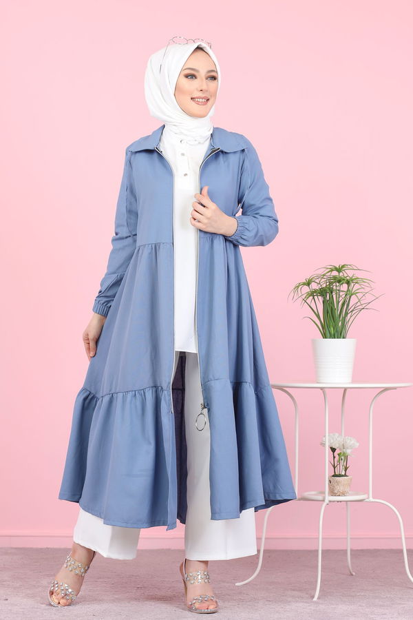 3067 FERMUARLI ELBİSE Mavi - 3067