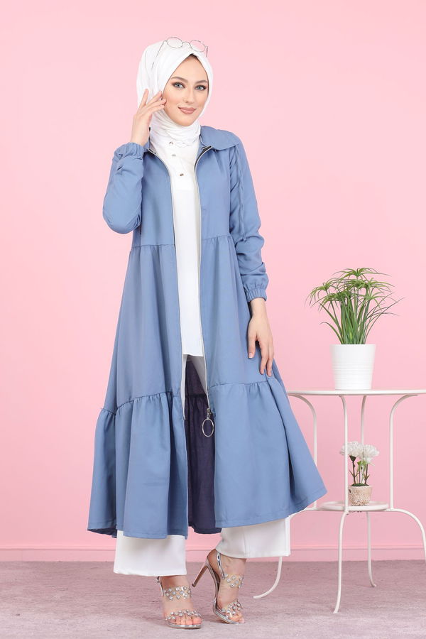 3067 FERMUARLI ELBİSE Mavi - 3067