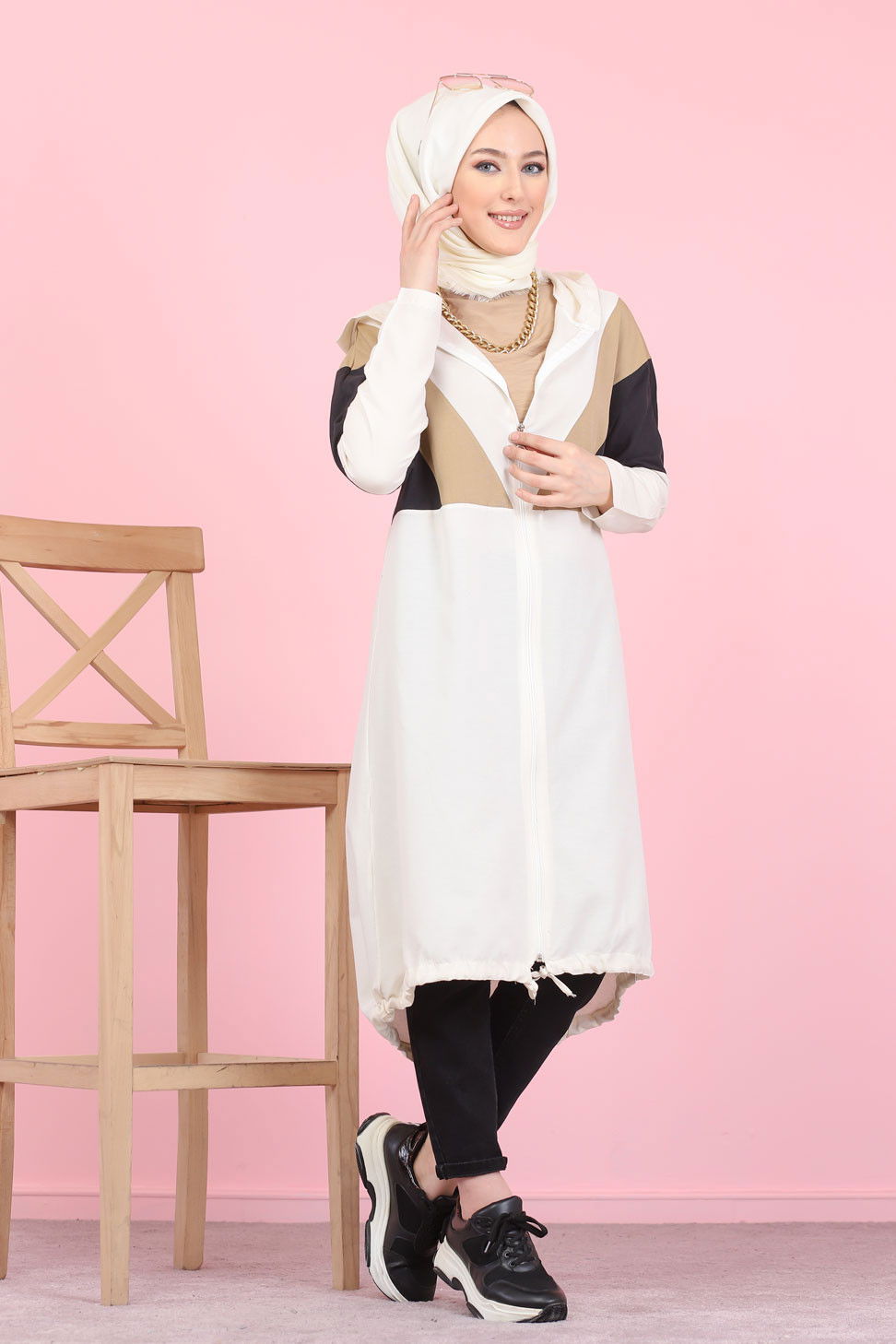 3082 KAPSONLU TUNİK Vizon - 3082