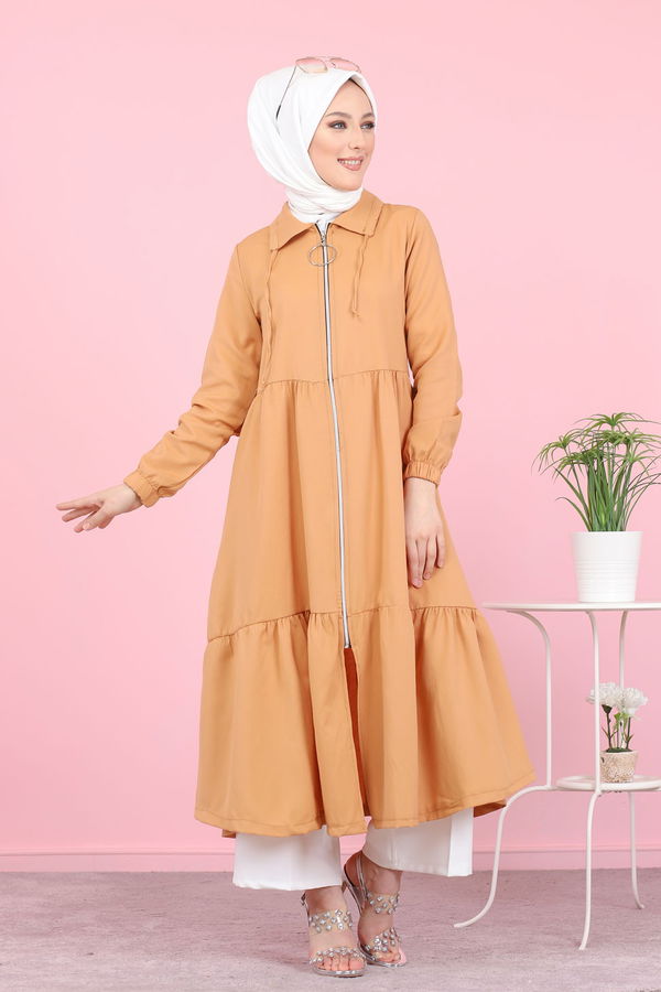 3067 FERMUARLI ELBİSE Sarı - 3067