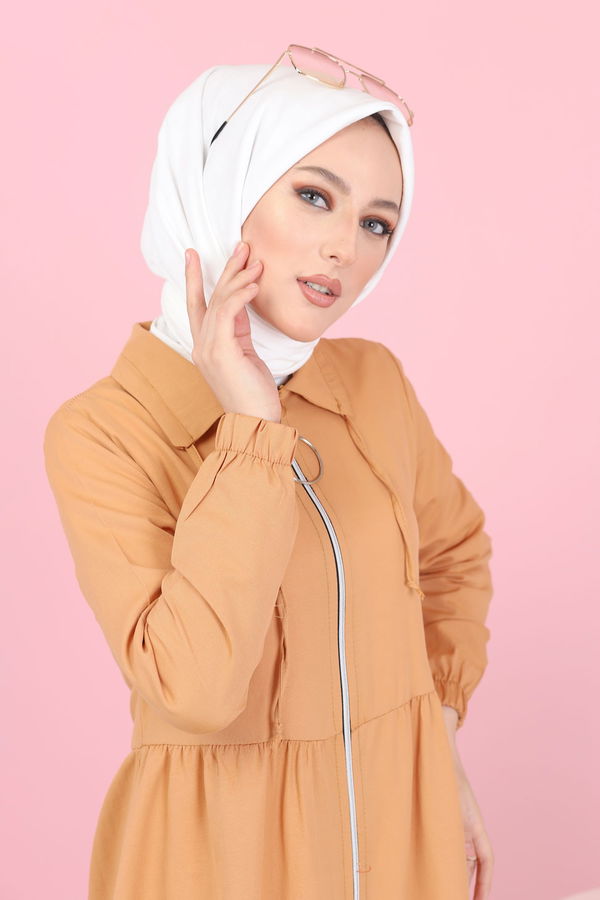 3067 FERMUARLI ELBİSE Sarı - 3067