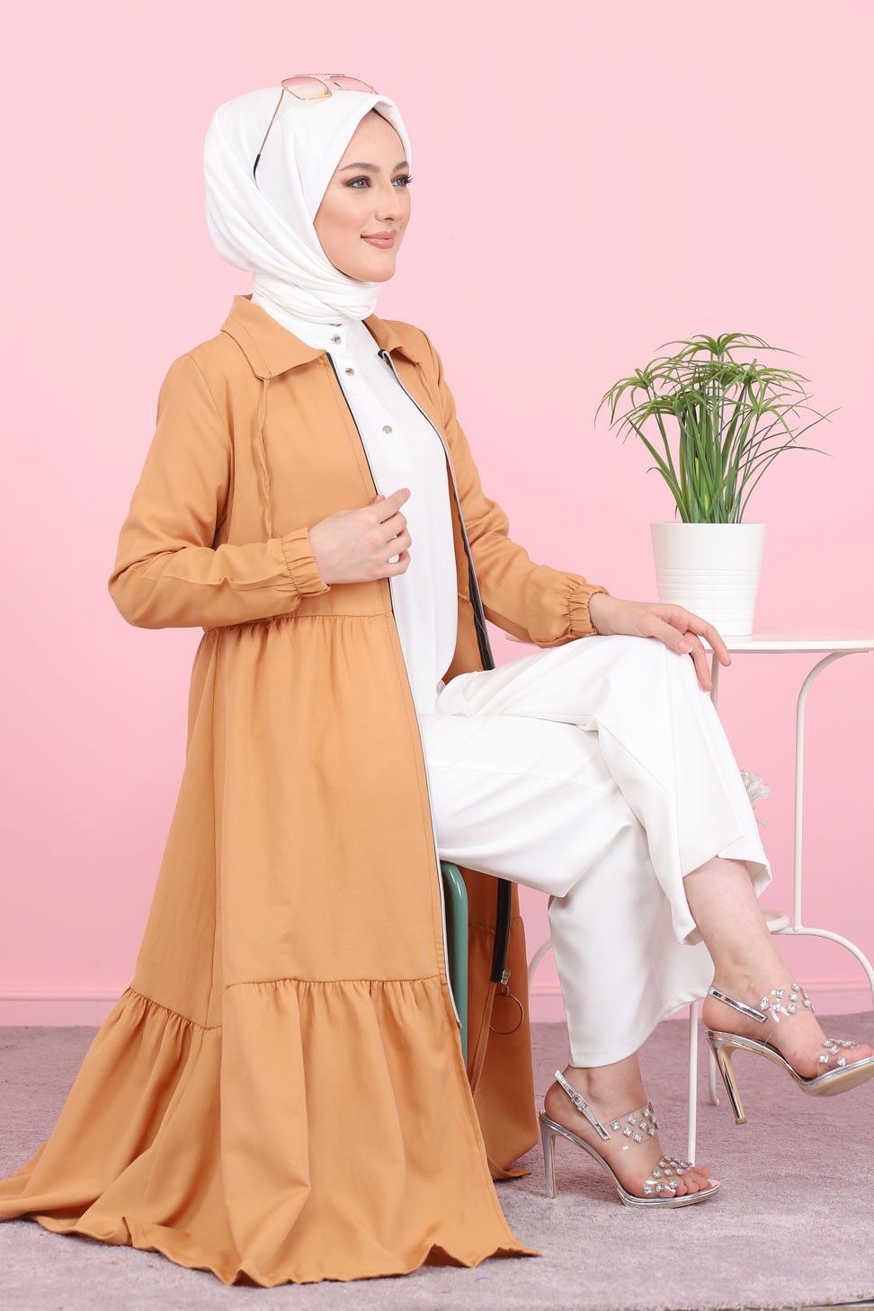 3067 FERMUARLI ELBİSE Sarı - 3067