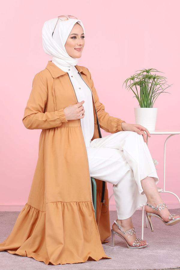 3067 FERMUARLI ELBİSE Sarı - 3067