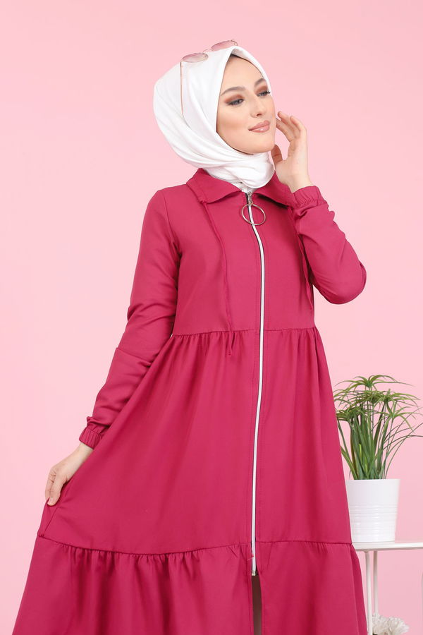 3067 FERMUARLI ELBİSE Fuşya - 3067 FUŞYA