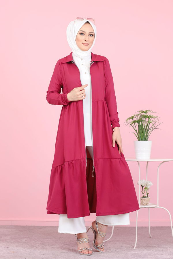 3067 FERMUARLI ELBİSE Fuşya - 3067 FUŞYA