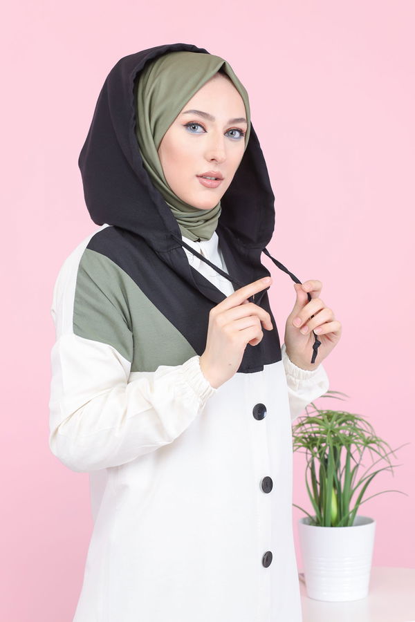 3063 KAPŞONLU TUNİK Haki - 3063 HAKİ