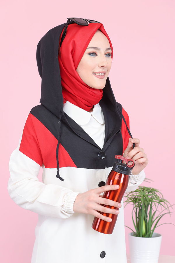 3063 KAPŞONLU TUNİK Kırmızı - 3063 Kırmızı