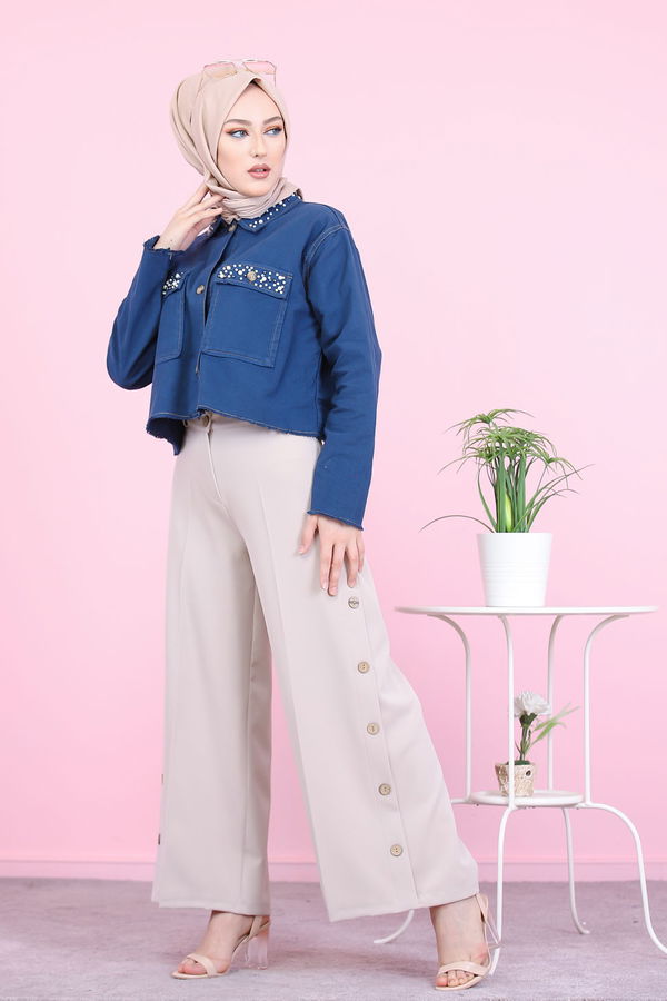 8502 DUGME DETAY PANTOLON Bej - 8502 BEJ