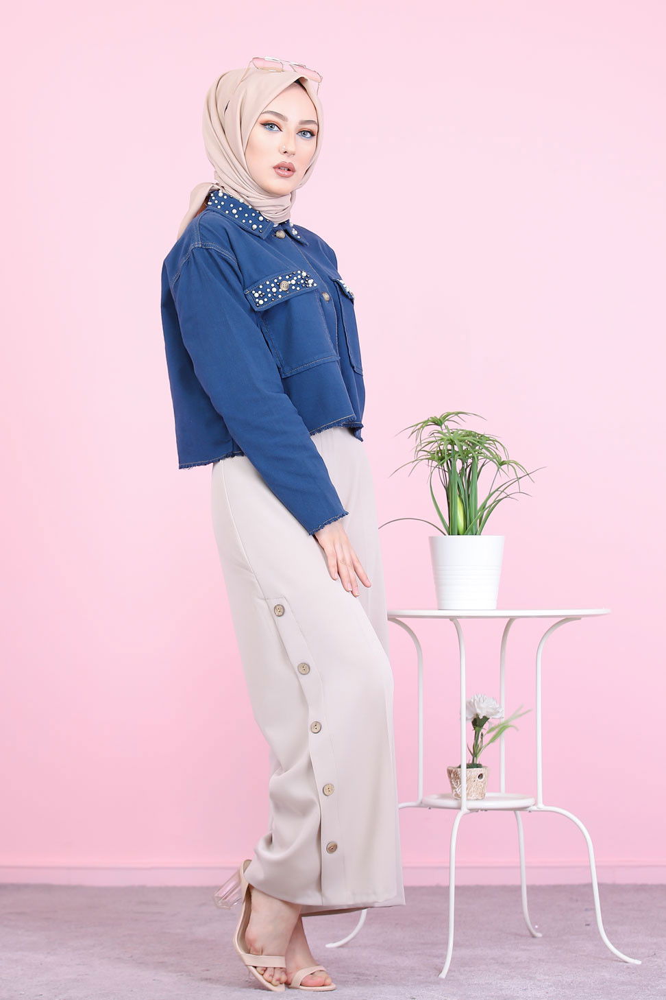 8502 DUGME DETAY PANTOLON Bej - 8502 BEJ