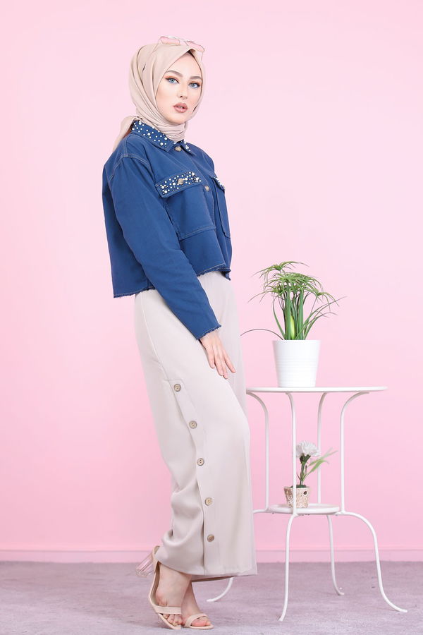8502 DUGME DETAY PANTOLON Bej - 8502 BEJ