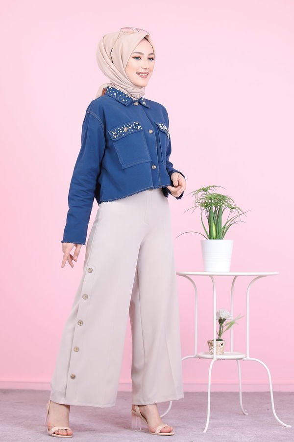 8502 DUGME DETAY PANTOLON Bej - 8502 BEJ