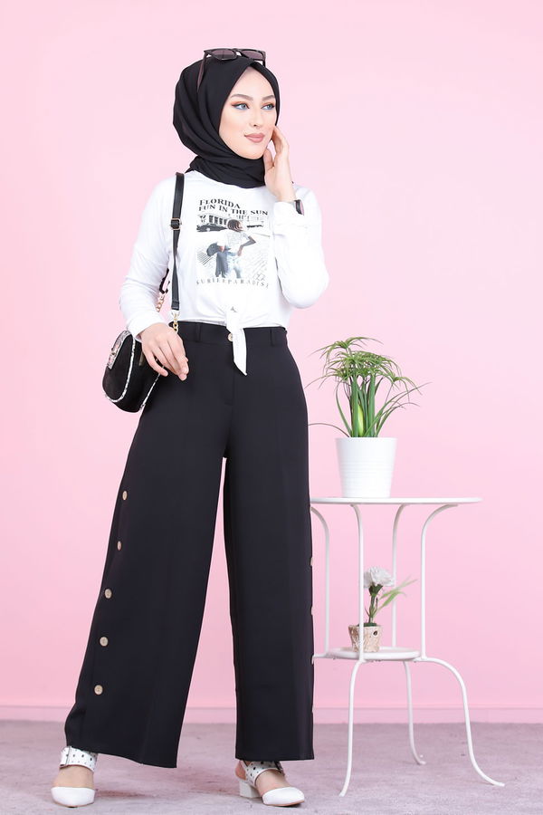 8502 DUGME DETAY PANTOLON Siyah - 8502 SİYAH