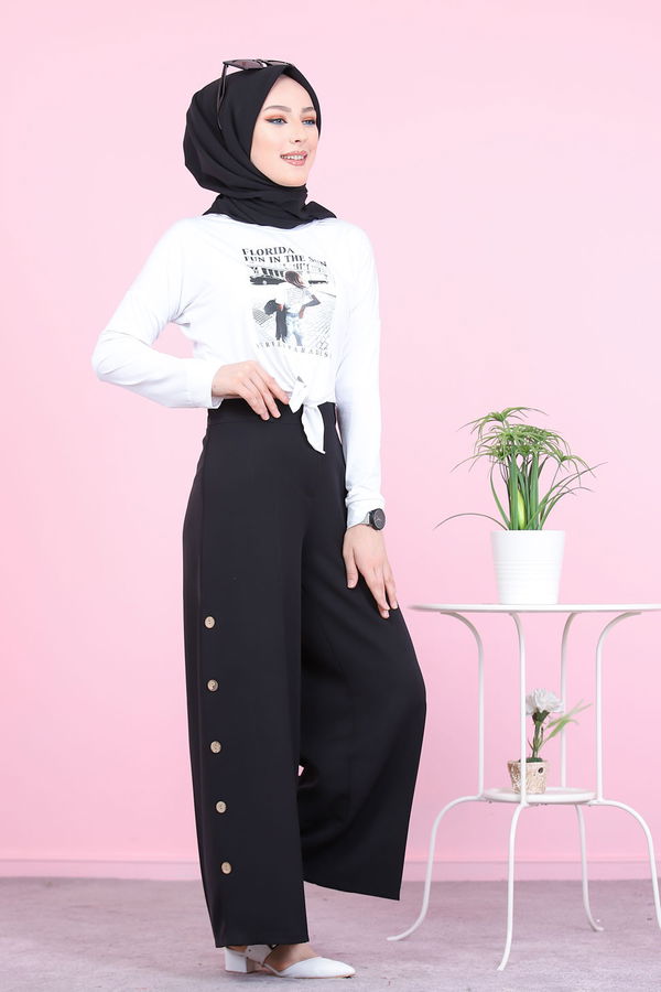 8502 DUGME DETAY PANTOLON Siyah - 8502 SİYAH