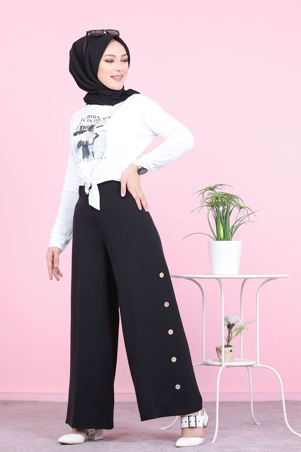 8502 DUGME DETAY PANTOLON Siyah - 8502 SİYAH