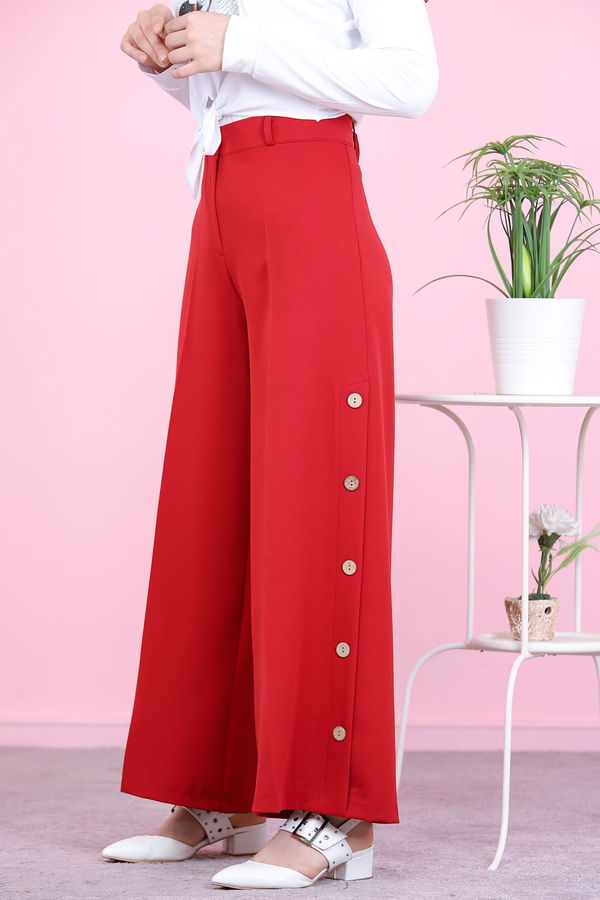 8502 DUGME DETAY PANTOLON Bordo - 8502