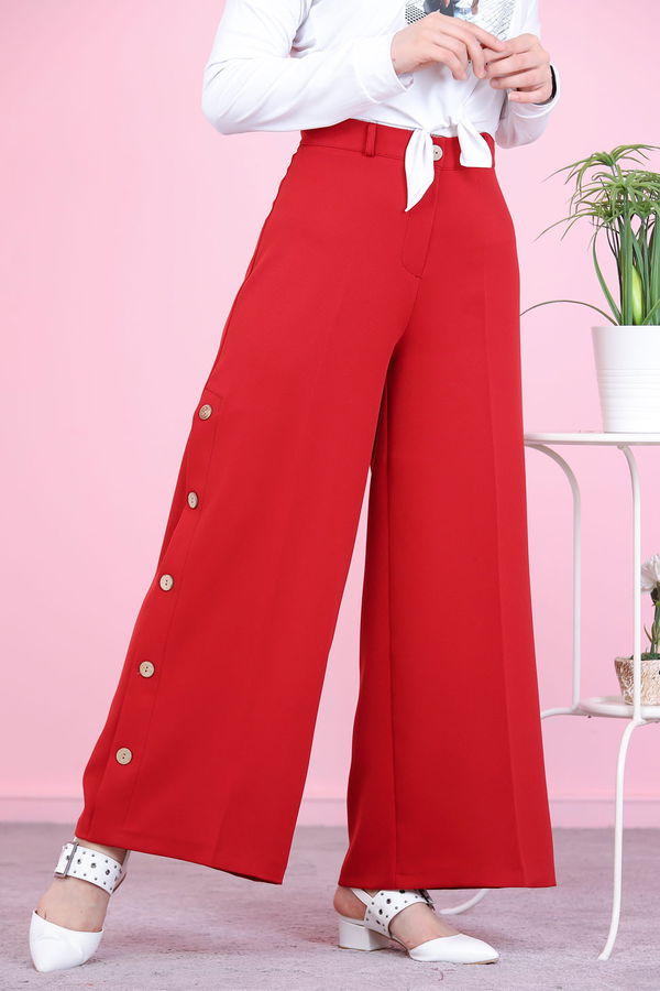 8502 DUGME DETAY PANTOLON Bordo - 8502