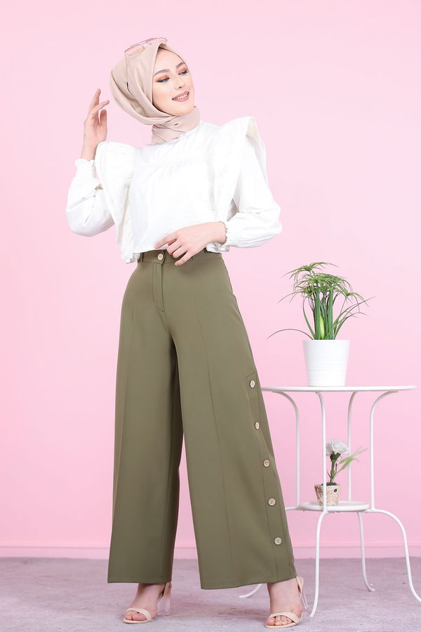 8502 DUGME DETAY PANTOLON Haki - 8502