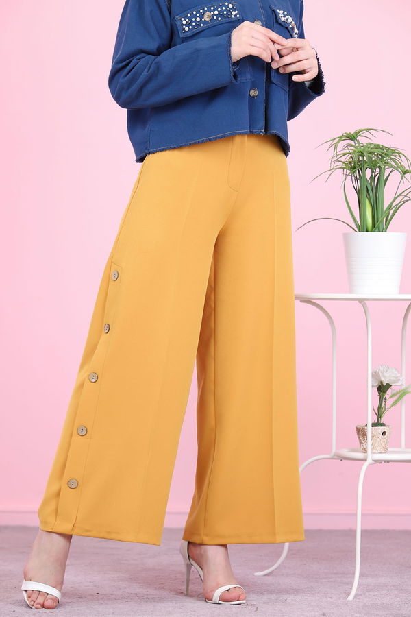 8502 DUGME DETAY PANTOLON Sarı - 8502 Sarı